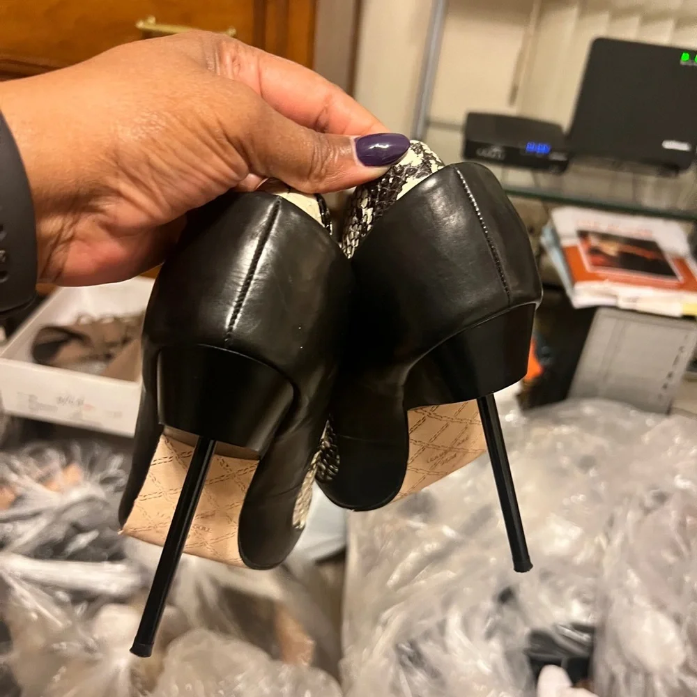 L.A.M.B. Black and Cream Snakeskin Heels - Picture 2 of 3